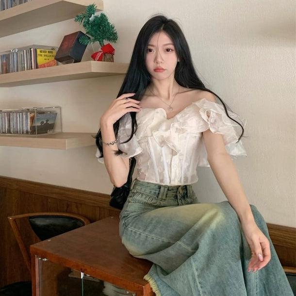 オフショルダーフリルブラウス 6074-画像6-韓国ファッション通販POPREA［ポップリア］