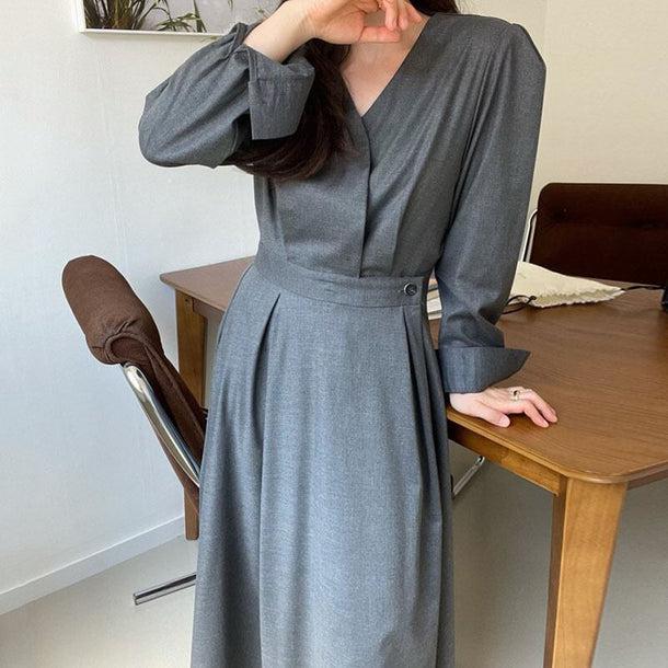 Vネックハイウエストワンピース﻿ 6149-画像6-韓国ファッション通販POPREA［ポップリア］