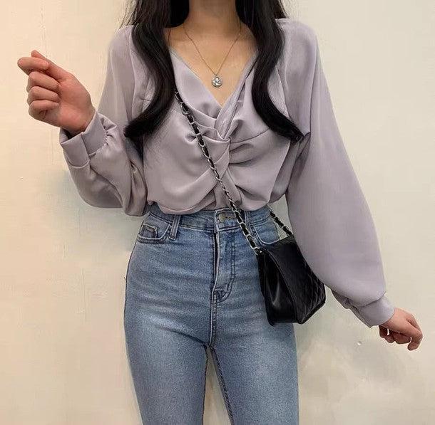 Vネックカシュクールブラウス 6480-画像6-韓国ファッション通販POPREA［ポップリア］