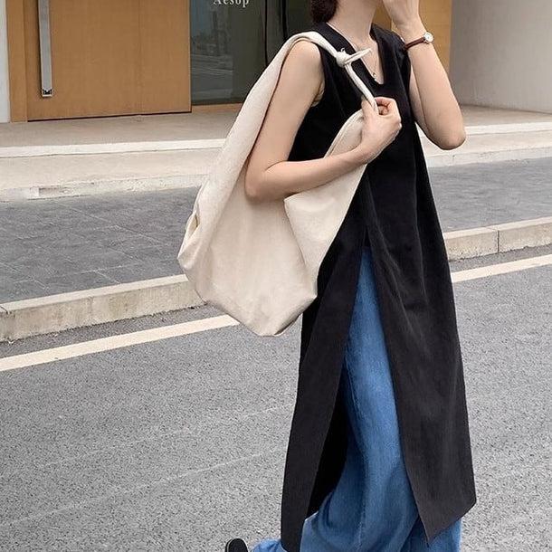 スリットノースリーブリネンチュニック 6127-画像6-韓国ファッション通販POPREA［ポップリア］