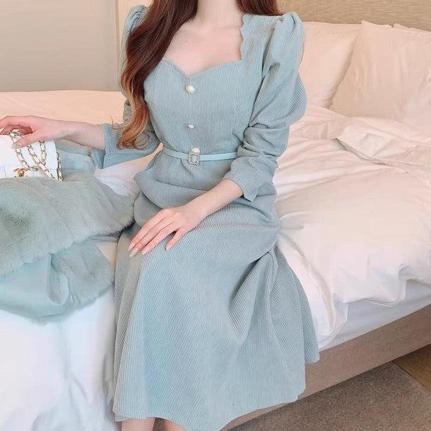 ハートネックフェイクビジューボタンワンピース 6458-画像6-韓国ファッション通販POPREA［ポップリア］