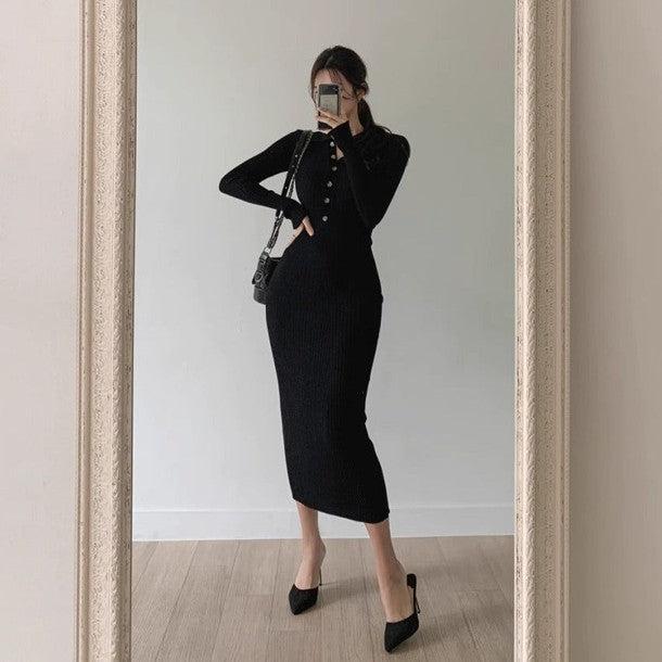 ハーフボタンタイトリブニットワンピース 6323-画像6-韓国ファッション通販POPREA［ポップリア］