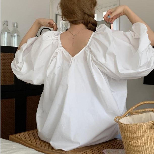 バルーンスリーブVネックブラウス 6018-画像6-韓国ファッション通販POPREA［ポップリア］