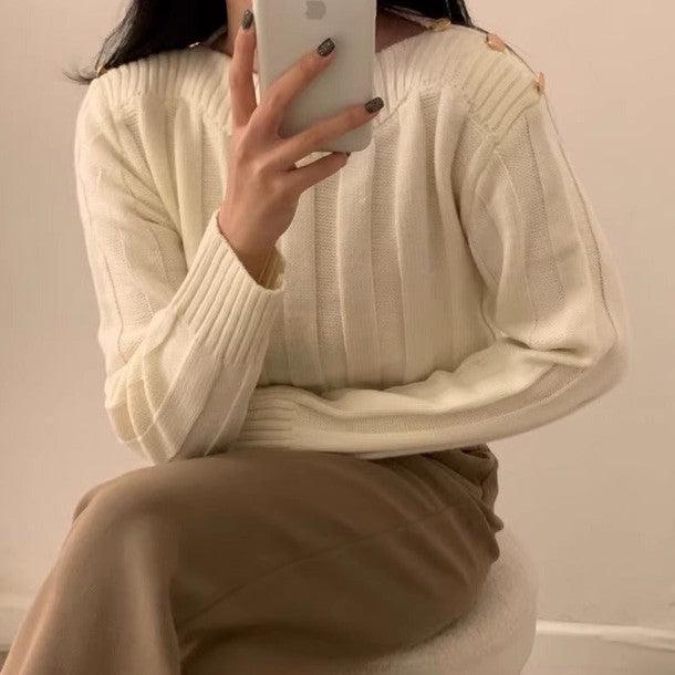 ショルダーゴールドボタンニット 6430-画像6-韓国ファッション通販POPREA［ポップリア］