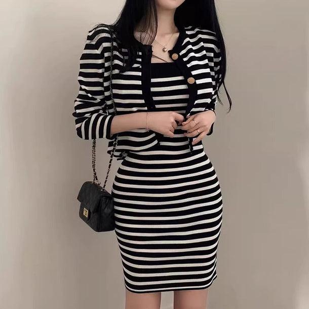 ボーダーキャミタイトワンピース＆カーディガン﻿ 6132-画像6-韓国ファッション通販POPREA［ポップリア］