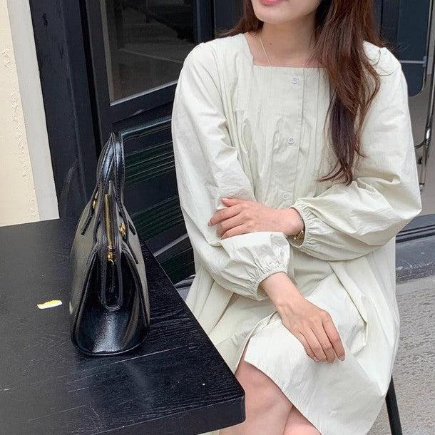 ノーカラーフロントボタンワンピース 6539-画像6-韓国ファッション通販POPREA［ポップリア］