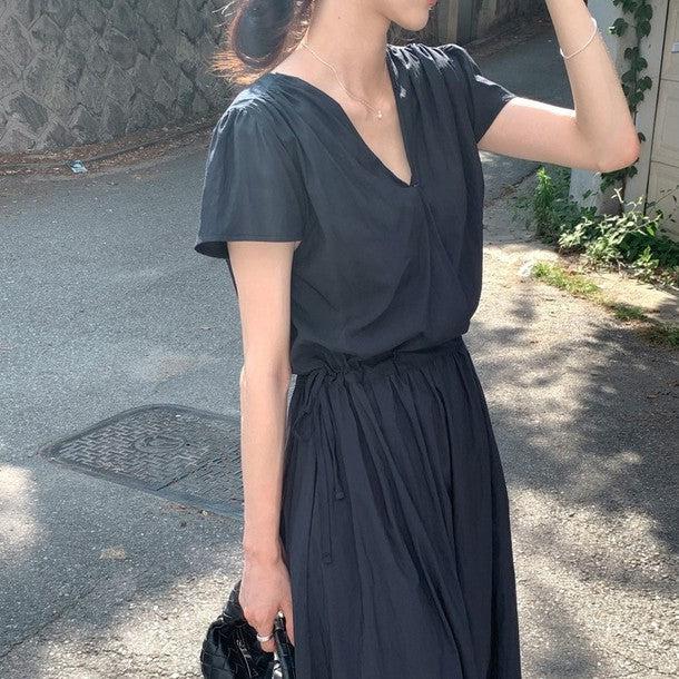 Vネックハイウエストワンピース 6819-画像6-韓国ファッション通販POPREA［ポップリア］