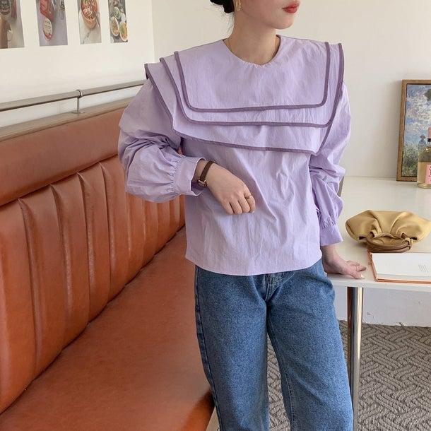 セーラーネックカラーブラウス 6623-画像6-韓国ファッション通販POPREA［ポップリア］