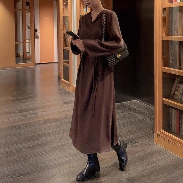 サテンVネックワンピース﻿ 6467-画像6-韓国ファッション通販POPREA［ポップリア］