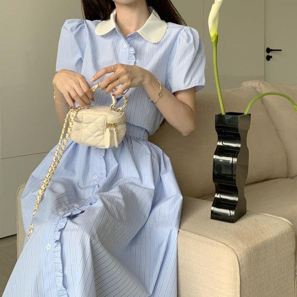 ストライプフリルボタンシャツ＆スカート 6125-画像6-韓国ファッション通販POPREA［ポップリア］