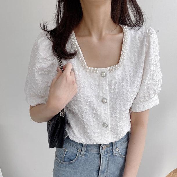 スクエアカラーパールパフスリーブシャツ 5994-画像6-韓国ファッション通販POPREA［ポップリア］