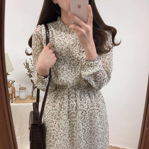 バックリボン小花柄ロングワンピ‐ス 6586-画像6-韓国ファッション通販POPREA［ポップリア］