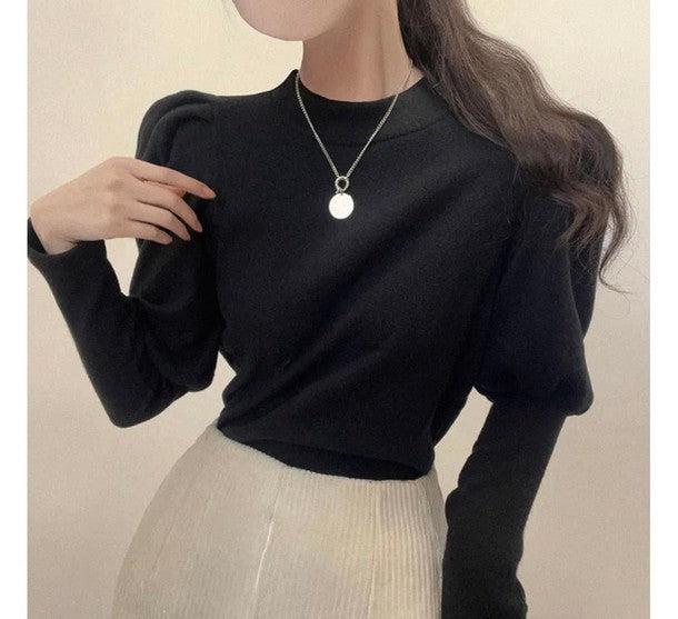 パフスリーブボトルネックニットトップス 6329-画像6-韓国ファッション通販POPREA［ポップリア］