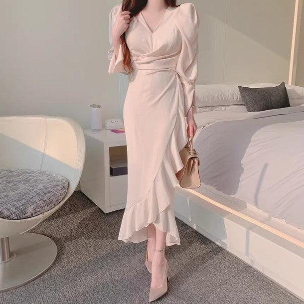 Vネックマーメイドフリルドレス 6449-画像7-韓国ファッション通販POPREA［ポップリア］