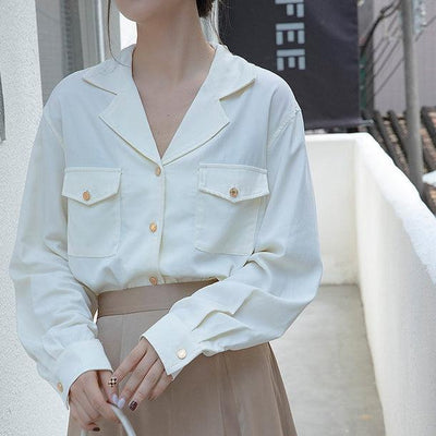 ベーシックオープンカラーシャツ 6592-画像7-韓国ファッション通販POPREA［ポップリア］