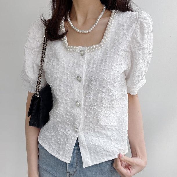 スクエアカラーパールパフスリーブシャツ 5994-画像7-韓国ファッション通販POPREA［ポップリア］