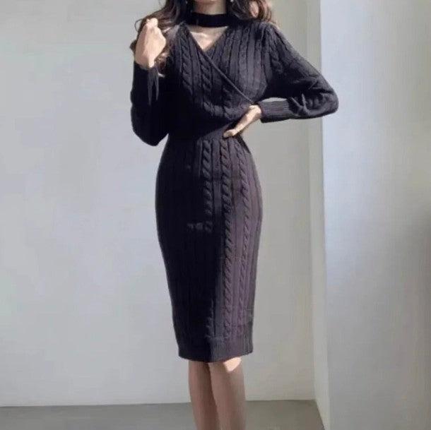 Vネックニットツイストワンピース 6384-画像7-韓国ファッション通販POPREA［ポップリア］