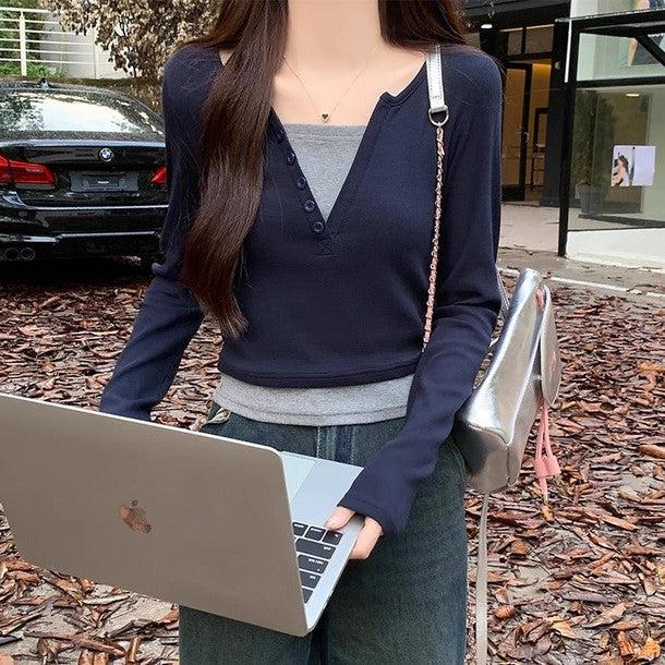 シンプルスリムクロップドロングスリーブTEE 6507-画像7-韓国ファッション通販POPREA［ポップリア］