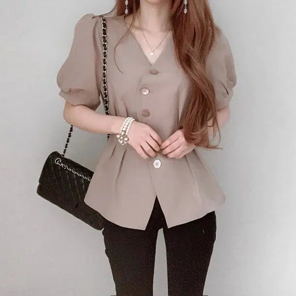 Vネックペプラムトップス 6006-画像7-韓国ファッション通販POPREA［ポップリア］