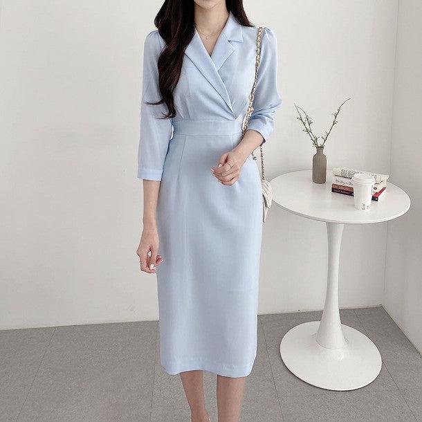 テーラードカラー7分袖ワンピース 6374-画像7-韓国ファッション通販POPREA［ポップリア］