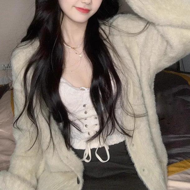 フェイクファーもこもこカーディガン﻿ 6247-画像7-韓国ファッション通販POPREA［ポップリア］