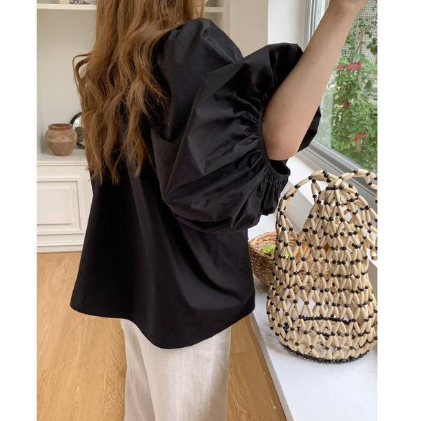 バルーンスリーブVネックブラウス 6018-画像7-韓国ファッション通販POPREA［ポップリア］