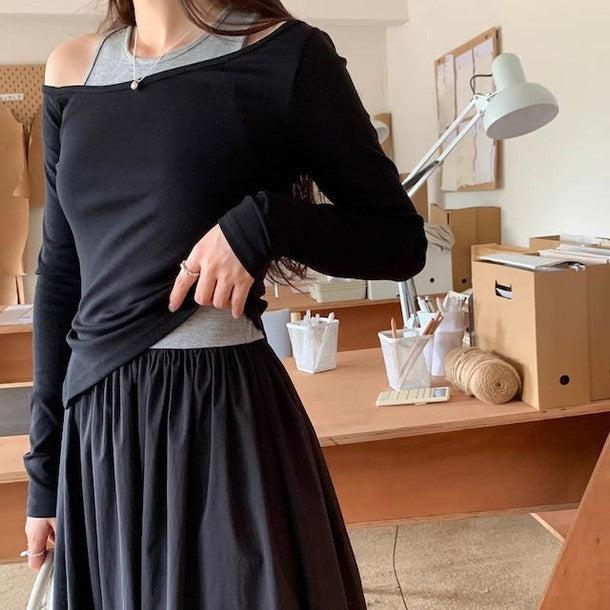 オープンショルダーTシャツ&スカート﻿ 6228-画像7-韓国ファッション通販POPREA［ポップリア］