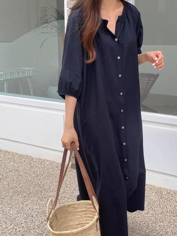 Vネックフロントボタンワンピース 6476-画像7-韓国ファッション通販POPREA［ポップリア］