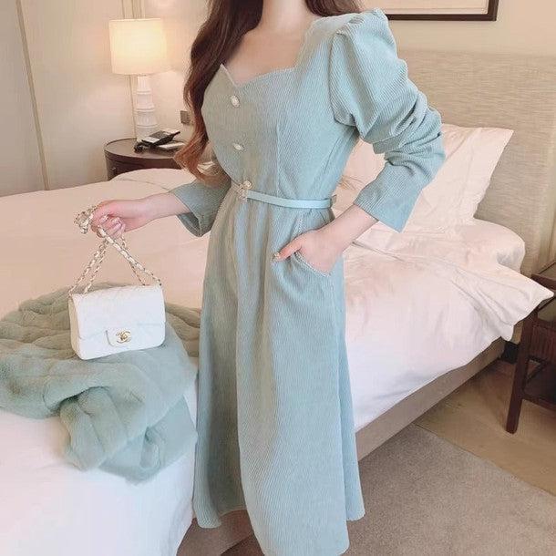 ハートネックフェイクビジューボタンワンピース 6458-画像7-韓国ファッション通販POPREA［ポップリア］