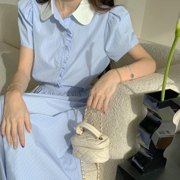 ストライプフリルボタンシャツ＆スカート 6125-画像7-韓国ファッション通販POPREA［ポップリア］