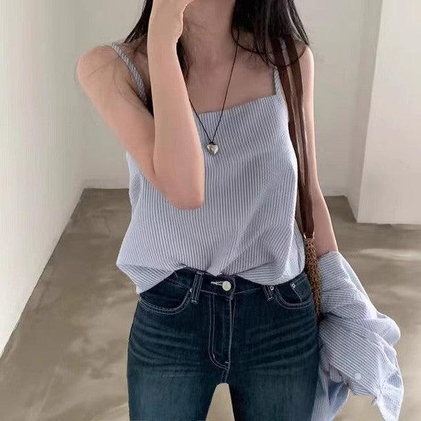 シアサッカーストライプルーズシャツ&キャミソール 6483-画像7-韓国ファッション通販POPREA［ポップリア］