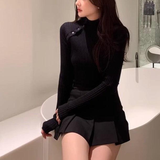 斜めボタンタートルネックリブニット﻿ 6441-画像7-韓国ファッション通販POPREA［ポップリア］