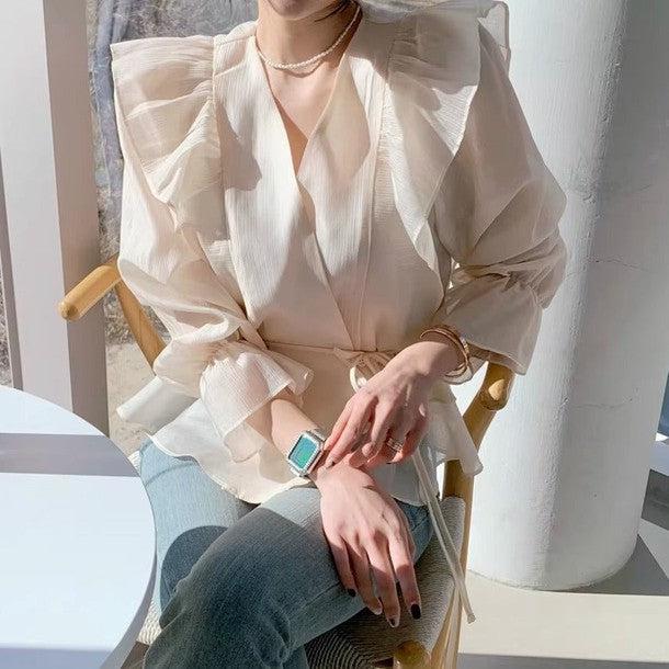 バブルスリーブフリルシフォンブラウス 6494-画像7-韓国ファッション通販POPREA［ポップリア］