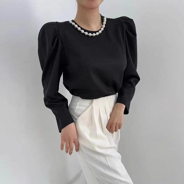 パール調ラウンドネックブラウス 6434-画像7-韓国ファッション通販POPREA［ポップリア］