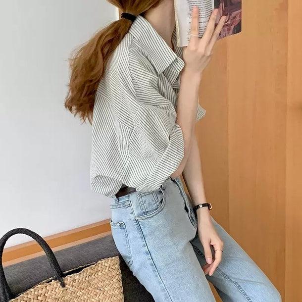 シンプルストライプシャツ 6061-画像7-韓国ファッション通販POPREA［ポップリア］