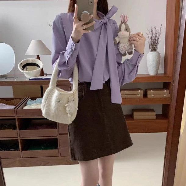 ネックリボンロングカフスブラウス﻿ 6211-画像7-韓国ファッション通販POPREA［ポップリア］