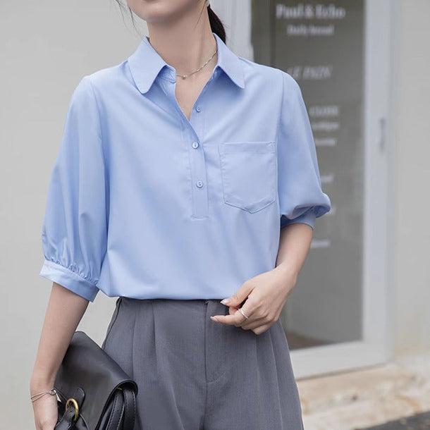 シアー丸襟ポロブラウス﻿﻿ 6050-画像7-韓国ファッション通販POPREA［ポップリア］