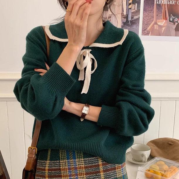 ワイドネックカラーリボンニット 6235-画像7-韓国ファッション通販POPREA［ポップリア］