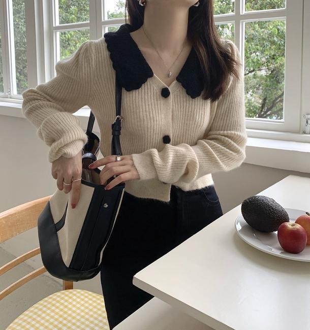 かぎ針フラワーボタンリブニット 6431-画像7-韓国ファッション通販POPREA［ポップリア］