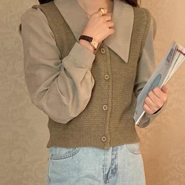 ドッキングニットベストブラウス 6422-画像7-韓国ファッション通販POPREA［ポップリア］