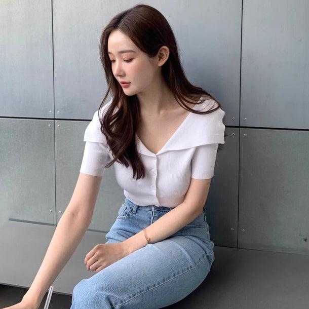 セーラーカラーオフショルトップス 6008-画像7-韓国ファッション通販POPREA［ポップリア］