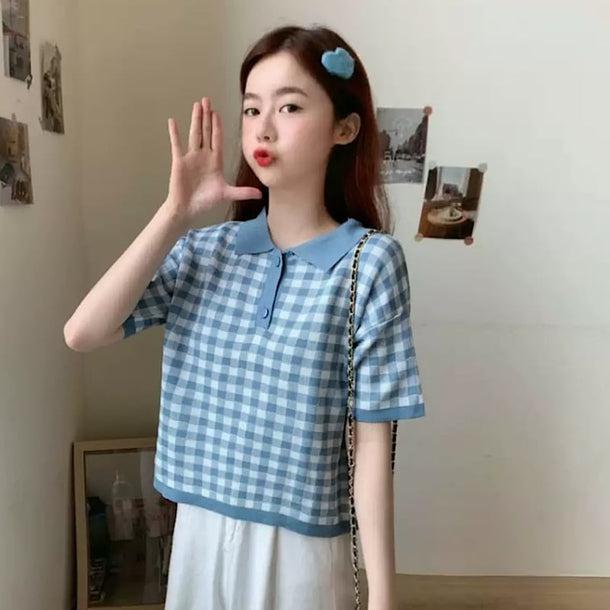 ブロックチェックバイカラーポロシャツ 6071-画像7-韓国ファッション通販POPREA［ポップリア］