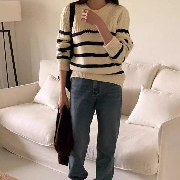 ケーブルボーダーラグランニット 6330-画像7-韓国ファッション通販POPREA［ポップリア］