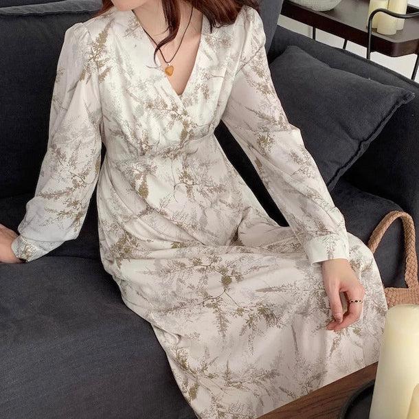 オータムデザインVネックワンピース 6157-画像7-韓国ファッション通販POPREA［ポップリア］