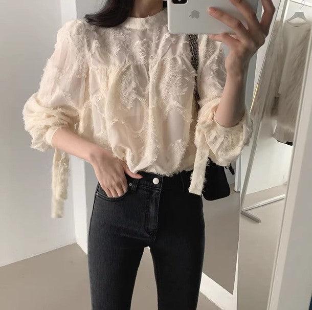 スリーブリボンハイネックブラウス 6451-画像7-韓国ファッション通販POPREA［ポップリア］