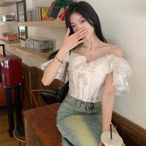 オフショルダーフリルブラウス 6074-画像7-韓国ファッション通販POPREA［ポップリア］