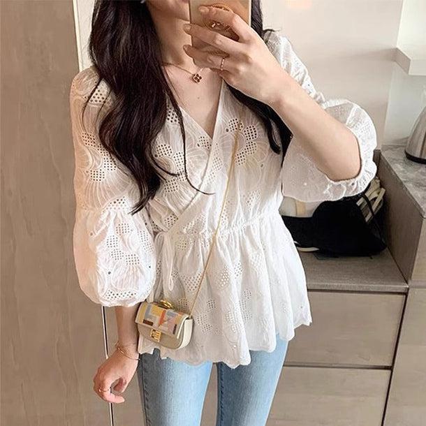 フラワーカシュクールタイプブラウス﻿ 6098-画像7-韓国ファッション通販POPREA［ポップリア］