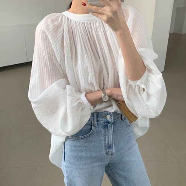 ギャザーボリュームスリーブシアーブラウス﻿﻿﻿ 5988-画像7-韓国ファッション通販POPREA［ポップリア］