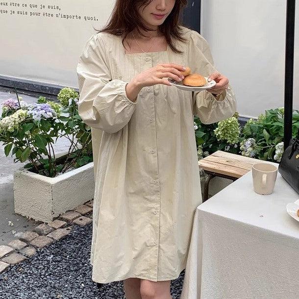 ノーカラーフロントボタンワンピース 6539-画像7-韓国ファッション通販POPREA［ポップリア］