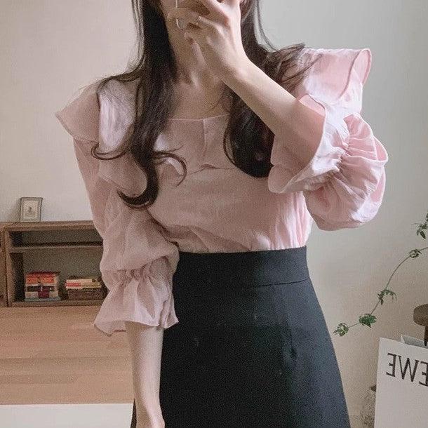 スクエアネックフリルブラウス 6487-画像7-韓国ファッション通販POPREA［ポップリア］